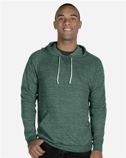 Jerzees 90MR Unisex Snow Heather French Terry Raglan Hooded Sweatshirt - Forest Green - model front