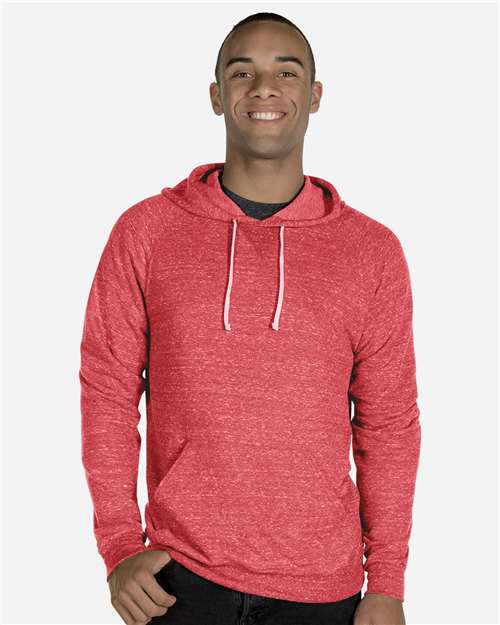 Jerzees 90MR Unisex Snow Heather French Terry Raglan Hooded Sweatshirt - Red - model front