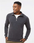J. America 8869 Men's Triblend Quarter-Zip Sweatshirt - Black Triblend - model front
