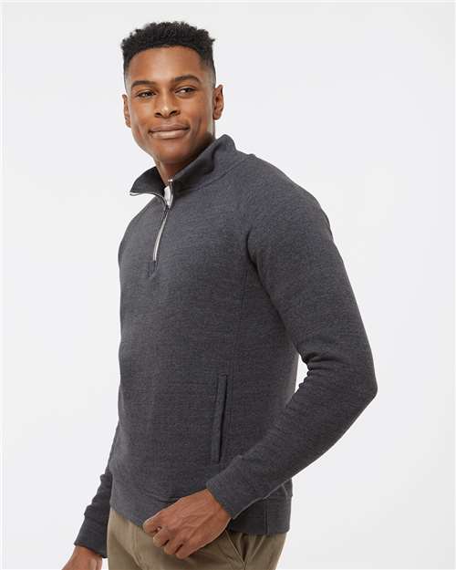 J. America 8869 Men's Triblend Quarter-Zip Sweatshirt - Black Triblend - model side