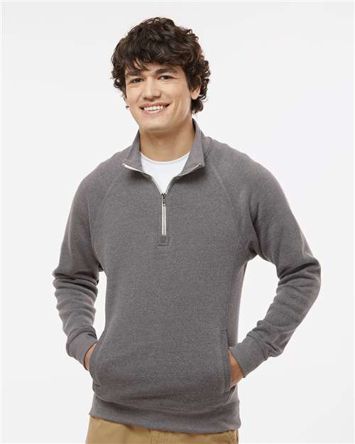 J. America 8869 Men's Triblend Quarter-Zip Sweatshirt - Smoke Triblend - model front