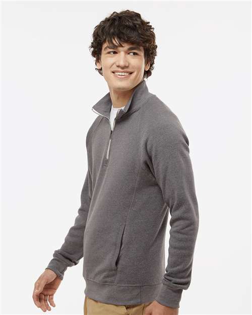 J. America 8869 Men's Triblend Quarter-Zip Sweatshirt - Smoke Triblend - model side