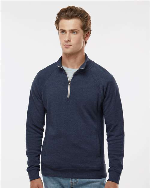 J. America 8869 Men's Triblend Quarter-Zip Sweatshirt - True Navy Triblend - model front