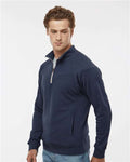 J. America 8869 Men's Triblend Quarter-Zip Sweatshirt - True Navy Triblend - model side