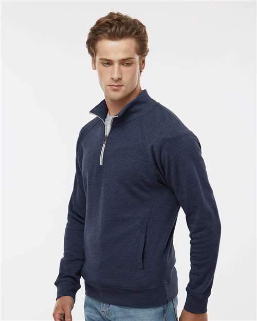 J. America 8869 Men's Triblend Quarter-Zip Sweatshirt - True Navy Triblend - model side