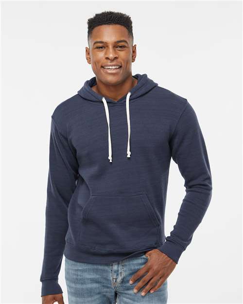 J America 8871 Triblend Fleece Hooded Sweatshirt - True Navy Triblend - model front