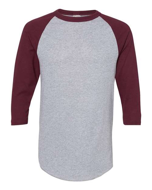 Augusta Sportswear 4420 Unisex Three-Quarter Raglan Sleeve Baseball Jersey T-Shirt - Athletic Heather/ Maroon - front