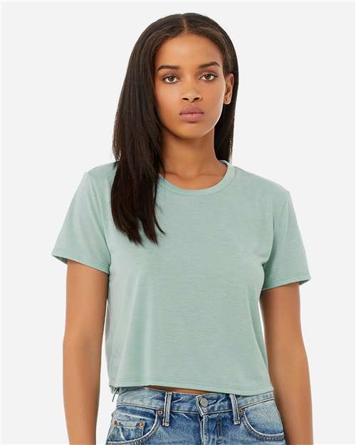 BELLA + CANVAS 8882 Women’s Flowy Crop Tee - Dusty Blue - model front