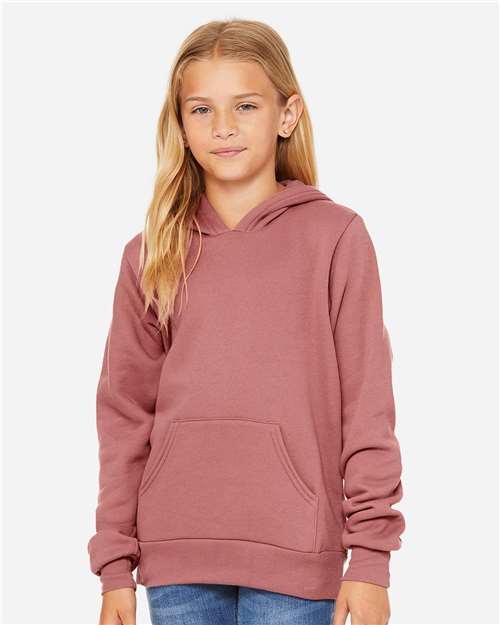 BELLA + CANVAS 3719Y Youth Sponge Fleece Hoodie Sweatshirt - Mauve - model front