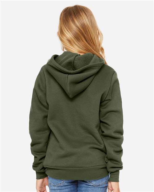 BELLA + CANVAS 3719Y Youth Sponge Fleece Hoodie Sweatshirt - Military Green - model back