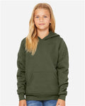 BELLA + CANVAS 3719Y Youth Sponge Fleece Hoodie Sweatshirt - Military Green - model front