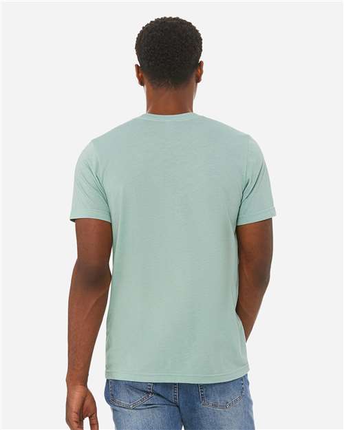 Bella+Canvas 3413 Unisex Triblend Short Sleeve Tee - Dusty Blue Triblend - model back