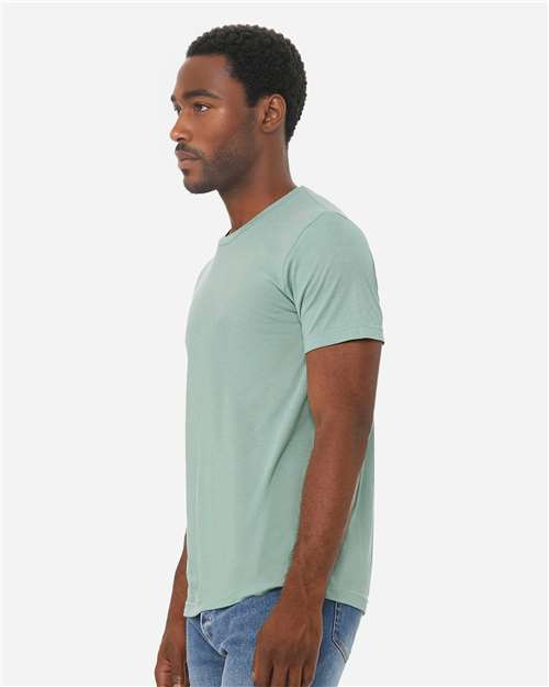 Bella+Canvas 3413 Unisex Triblend Short Sleeve Tee - Dusty Blue Triblend - model side