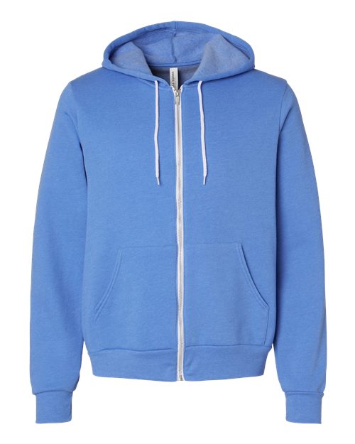 Bella + Canvas 3739 Sponge Fleece Full-Zip Hoodie Sweatshirt - Heather Columbia Blue - flat front