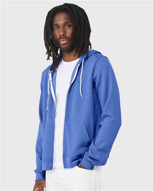 Bella + Canvas 3739 Sponge Fleece Full-Zip Hoodie Sweatshirt - Heather Columbia Blue - model side