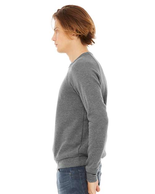 BELLA + CANVAS 3901 Unisex Sponge Fleece Raglan Crewneck Sweatshirt - Deep Heather - model side
