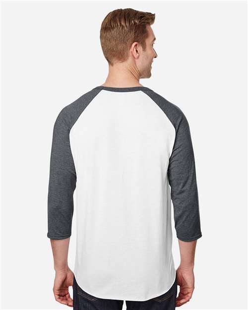 Jerzees 560RR Premium Blend Ringspun Three-Quarter Sleeve Raglan Baseball T-Shirt - White/ Charcoal Heather - model back