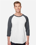 Jerzees 560RR Premium Blend Ringspun Three-Quarter Sleeve Raglan Baseball T-Shirt - White/ Charcoal Heather - model front