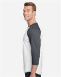 Jerzees 560RR Premium Blend Ringspun Three-Quarter Sleeve Raglan Baseball T-Shirt - White/ Charcoal Heather - model side