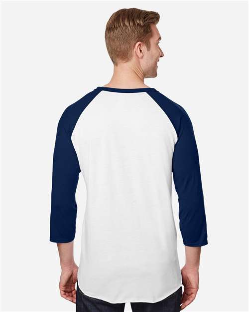 Jerzees 560RR Premium Blend Ringspun Three-Quarter Sleeve Raglan Baseball T-Shirt - White/ J. Navy - model back