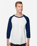 Jerzees 560RR Premium Blend Ringspun Three-Quarter Sleeve Raglan Baseball T-Shirt - White/ J. Navy - model front