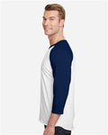 Jerzees 560RR Premium Blend Ringspun Three-Quarter Sleeve Raglan Baseball T-Shirt - White/ J. Navy - model side