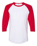 Jerzees 560RR Premium Blend Ringspun Three-Quarter Sleeve Raglan Baseball T-Shirt - White/ True Red - front