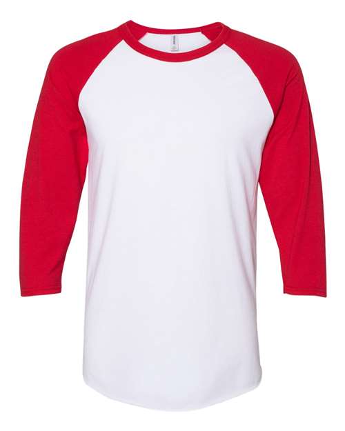 Jerzees 560RR Premium Blend Ringspun Three-Quarter Sleeve Raglan Baseball T-Shirt - White/ True Red - front