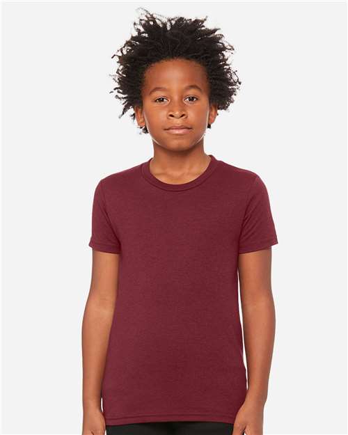 BELLA + CANVAS 3413Y Youth Triblend Tee - Maroon Triblend - model front