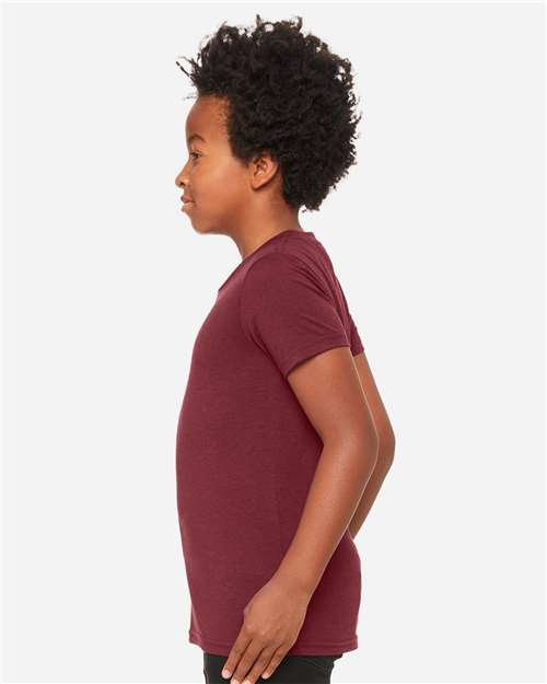 BELLA + CANVAS 3413Y Youth Triblend Tee - Maroon Triblend - model side