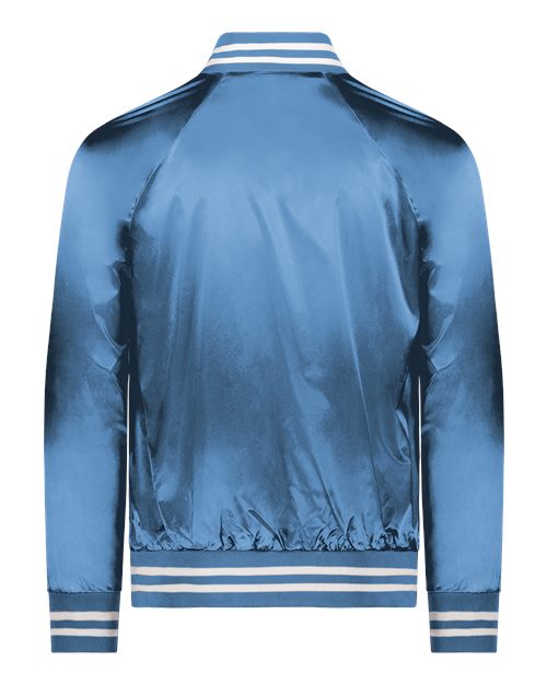 Augusta Sportswear 3610 Unisex Satin Baseball Jacket Striped Trim - Columbia Blue/ White - back
