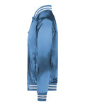 Augusta Sportswear 3610 Unisex Satin Baseball Jacket Striped Trim - Columbia Blue/ White - side