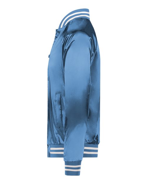 Augusta Sportswear 3610 Unisex Satin Baseball Jacket Striped Trim - Columbia Blue/ White - side