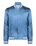 Augusta Sportswear 3610 Unisex Satin Baseball Jacket Striped Trim - Columbia Blue/ White - front