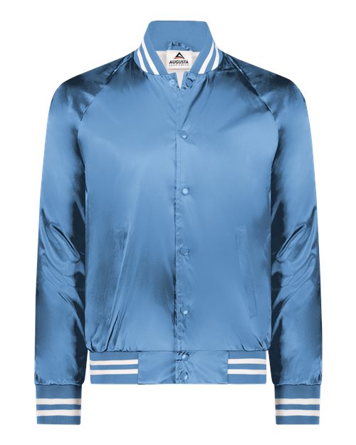 Augusta Sportswear 3610 Unisex Satin Baseball Jacket Striped Trim - Columbia Blue/ White - front