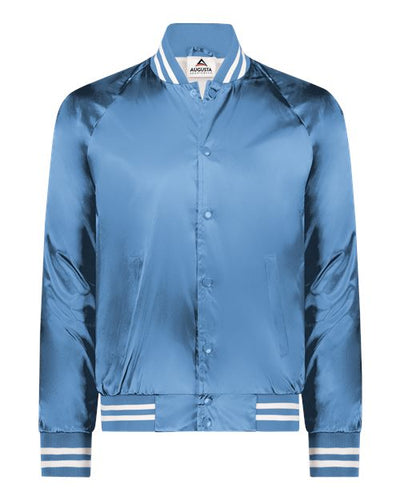 Augusta Sportswear 3610 Unisex Satin Baseball Jacket Striped Trim - Columbia Blue/ White - front