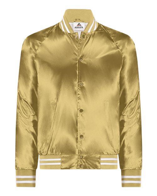 Augusta Sportswear 3610 Unisex Satin Baseball Jacket Striped Trim - Metallic Gold/ White - front