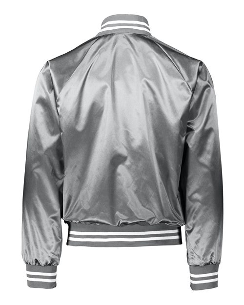 Augusta Sportswear 3610 Unisex Satin Baseball Jacket Striped Trim - Metallic Silver/ White - back
