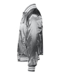 Augusta Sportswear 3610 Unisex Satin Baseball Jacket Striped Trim - Metallic Silver/ White - side