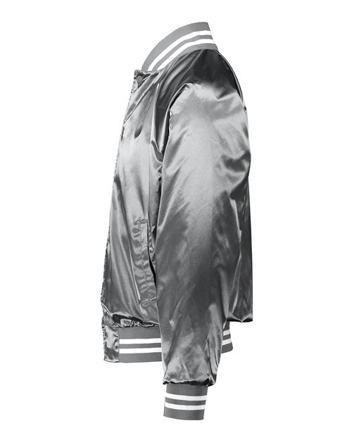 Augusta Sportswear 3610 Unisex Satin Baseball Jacket Striped Trim - Metallic Silver/ White - side