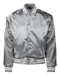 Augusta Sportswear 3610 Unisex Satin Baseball Jacket Striped Trim - Metallic Silver/ White - front