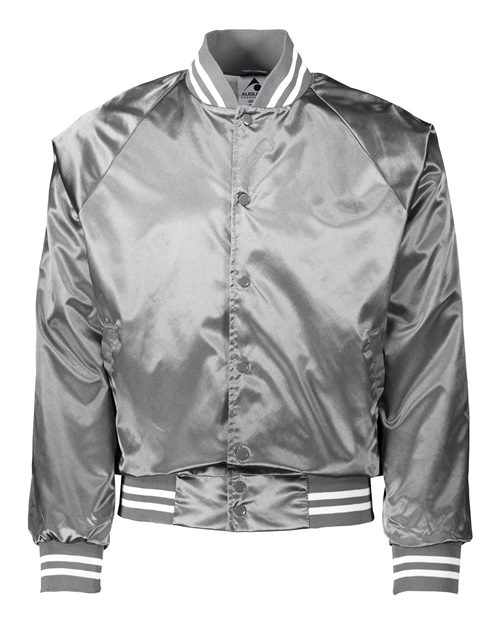 Augusta Sportswear 3610 Unisex Satin Baseball Jacket Striped Trim - Metallic Silver/ White - front