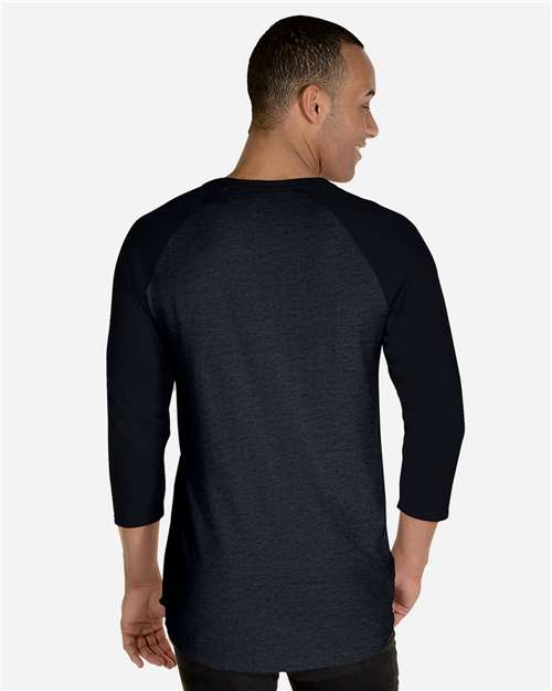 Jerzees 560RR Premium Blend Ringspun Three-Quarter Sleeve Raglan Baseball T-Shirt - Black Ink Heather/ Black Ink - model back
