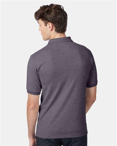 Hanes 054X Men's EcoSmart Jersey Polo - Charcoal Heather - model back