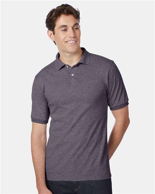 Hanes 054X Men's EcoSmart Jersey Polo - Charcoal Heather - model front