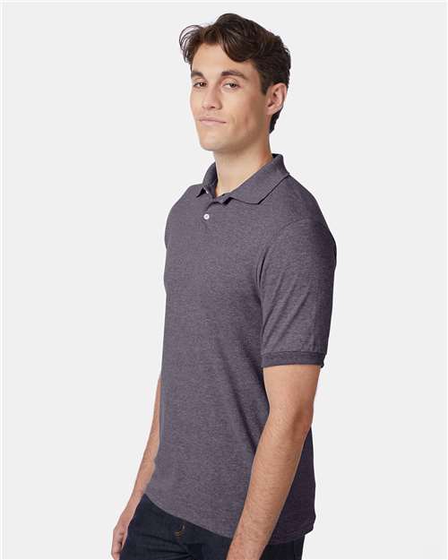 Hanes 054X Men's EcoSmart Jersey Polo - Charcoal Heather - model side