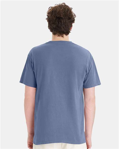 Hanes GDH150 Unisex Garment-Dyed Pocket T-Shirt - Saltwater - model back