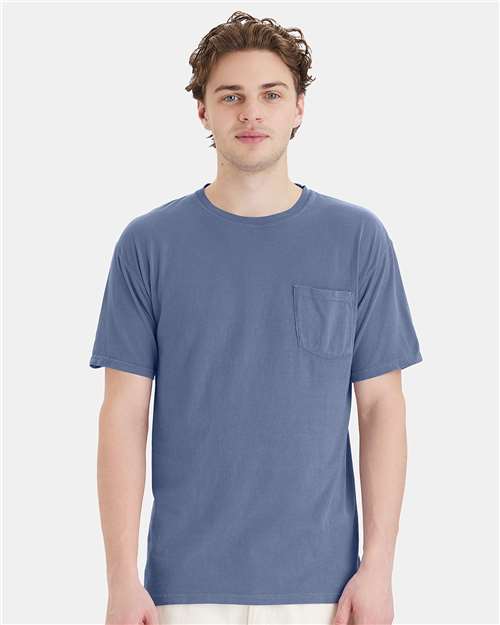 Hanes GDH150 Unisex Garment-Dyed Pocket T-Shirt - Saltwater - model front
