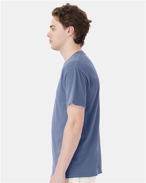 Hanes GDH150 Unisex Garment-Dyed Pocket T-Shirt - Saltwater - model side