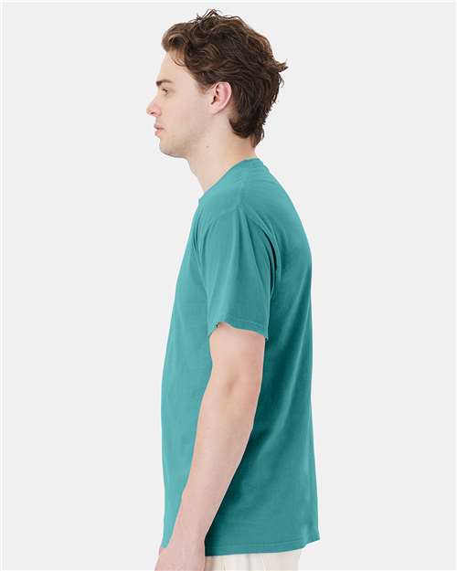 Hanes GDH150 Unisex Garment-Dyed Pocket T-Shirt - Spanish Moss - model side